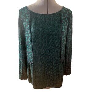 Loft Top SZ-X S blue Background Different Green Floral Print Ruffles On Bottom
